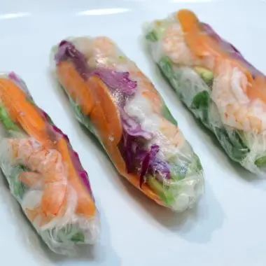 three easy spring rolls on a white plate