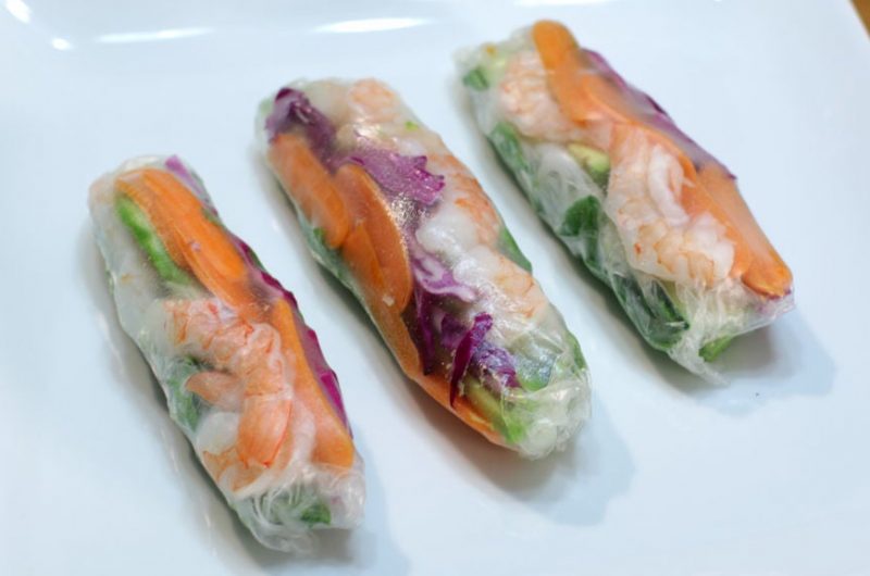 three easy spring rolls on a white plate