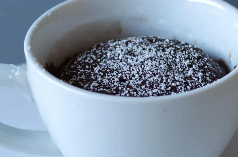 chocolate mug cake in white mug