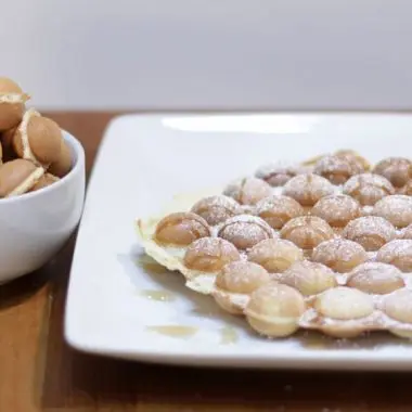 homemade bubble waffles on a wooden table