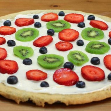 Dessert Pizza on a brown wooden table