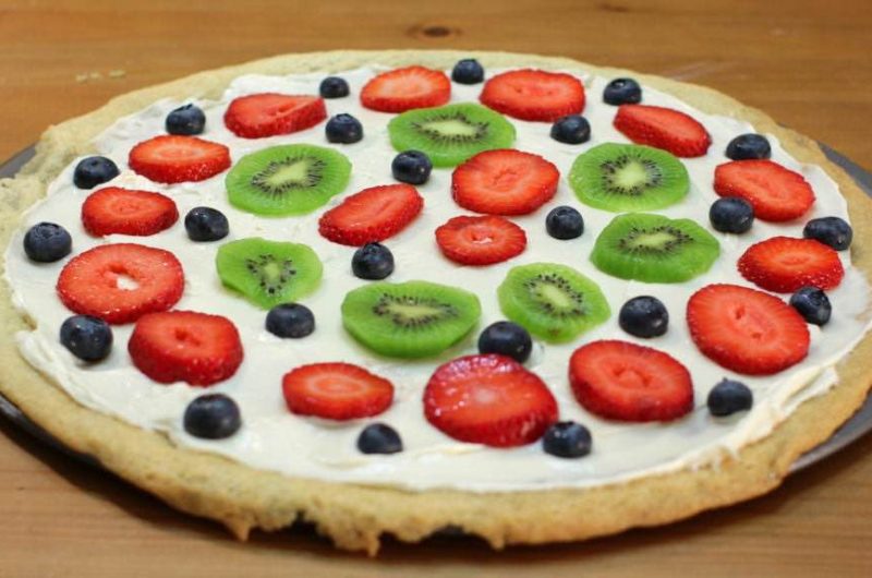 Dessert Pizza on a brown wooden table