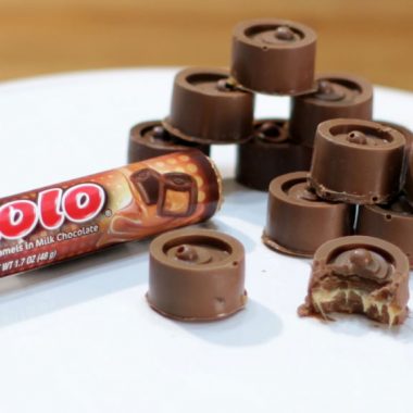 homemade rolos on a white plate.