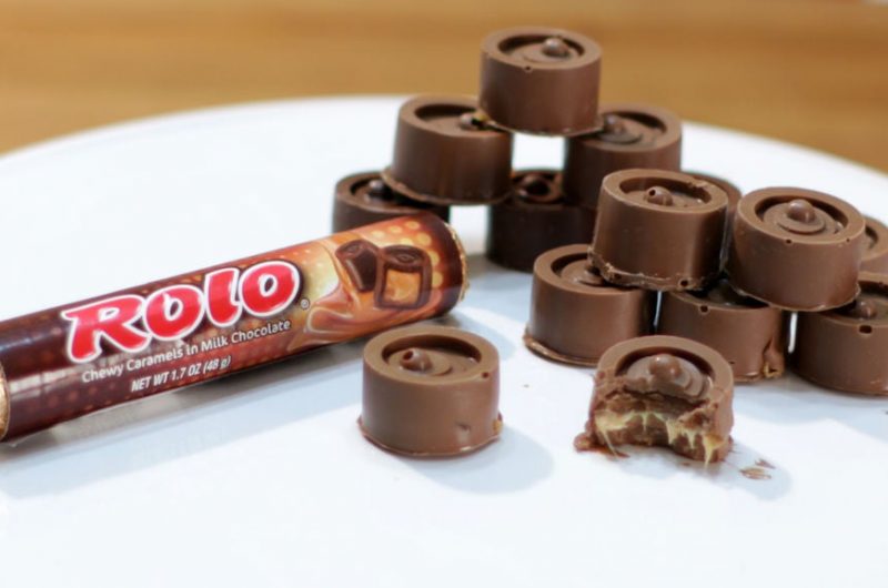 homemade rolos on a white plate.