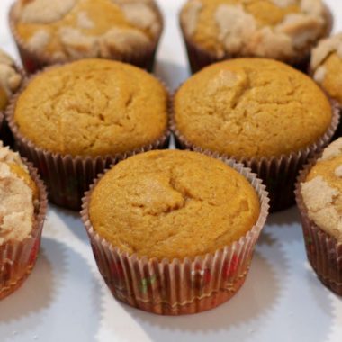 Homemade pumpkin muffins on a white plate