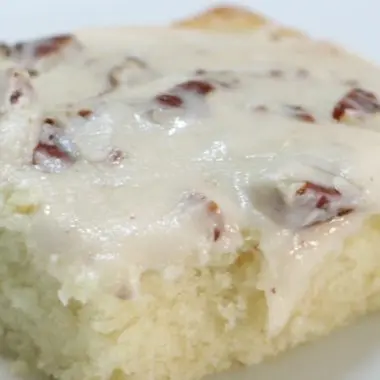 White Texas sheet cake on a plate