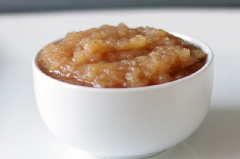 fresh homemade applesauce in a white bowl.
