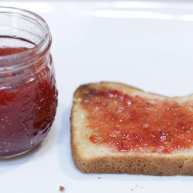 Slice of toast with homemade three ingredient strawberry jam