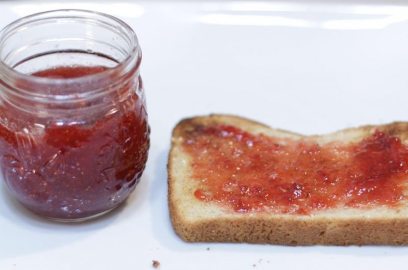 Slice of toast with homemade three ingredient strawberry jam