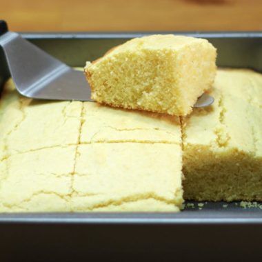 Easy basic cornbread in a square metal pan