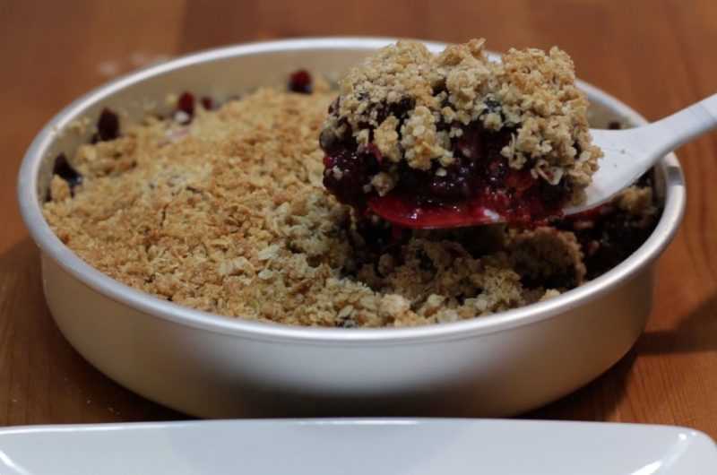 Triple berry crisp in a cake pan