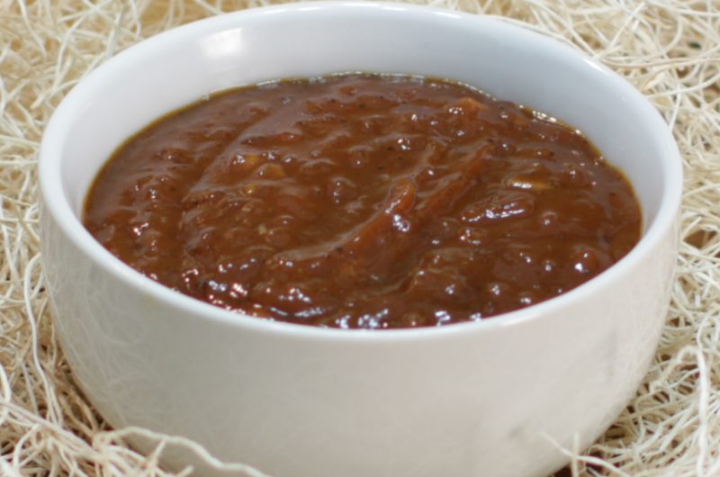 homemade barbecue sauce in a white bowl