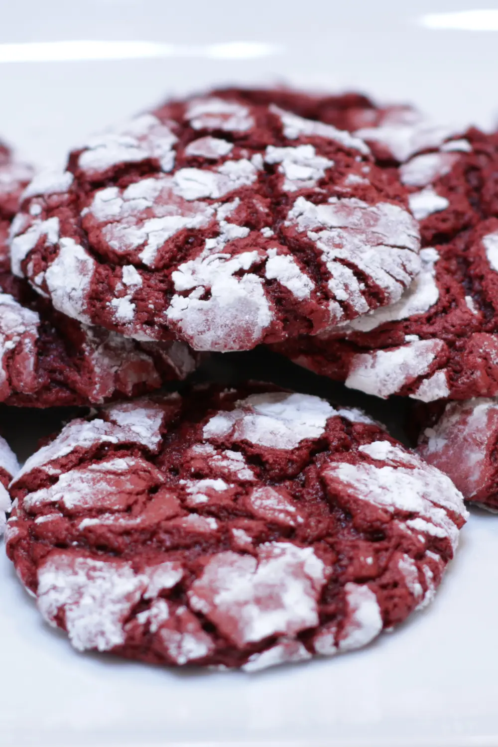 Red velvet cake mix crinkles cookies in the kitchen with matt