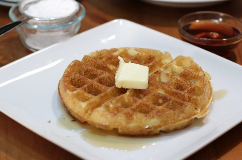 White plate with Jackie Kennedy waffle on it.