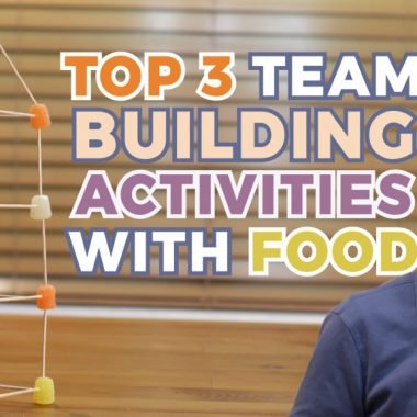 Man next to text that reads top 3 team building activities with food