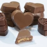 peanut butter cup hearts on a white plate.