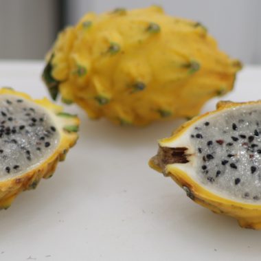 Sliced in half yellow dragon fruit pitaya pitahaya
