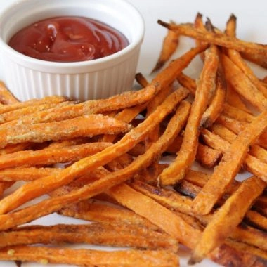 sweet potato fries on a white plate