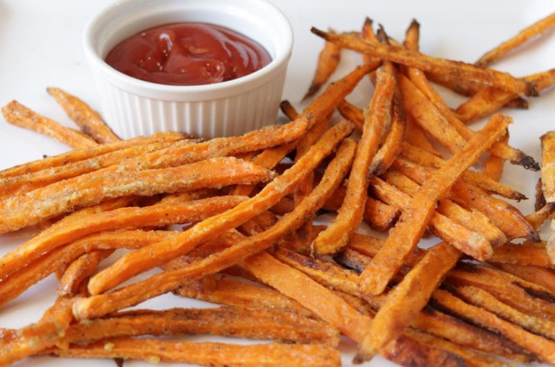 sweet potato fries on a white plate