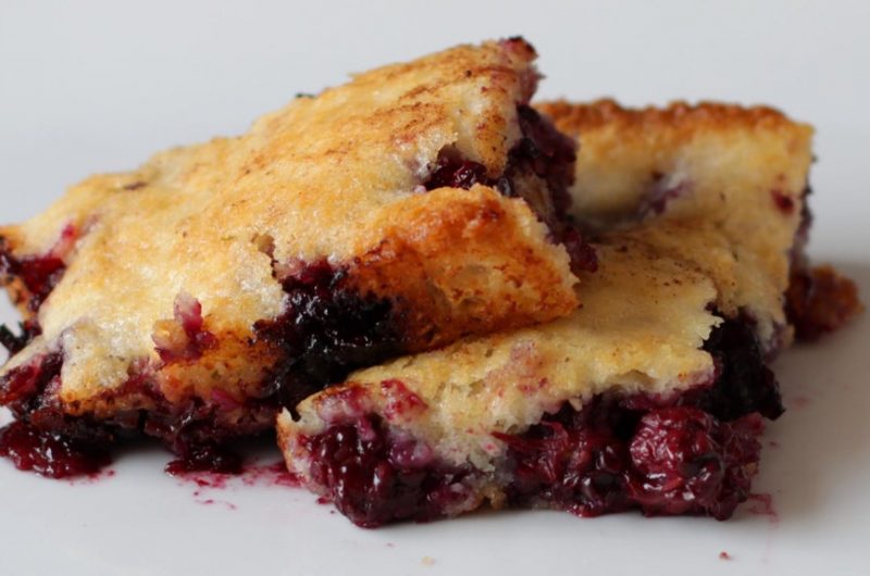 Blackberry cobbler on a white plate