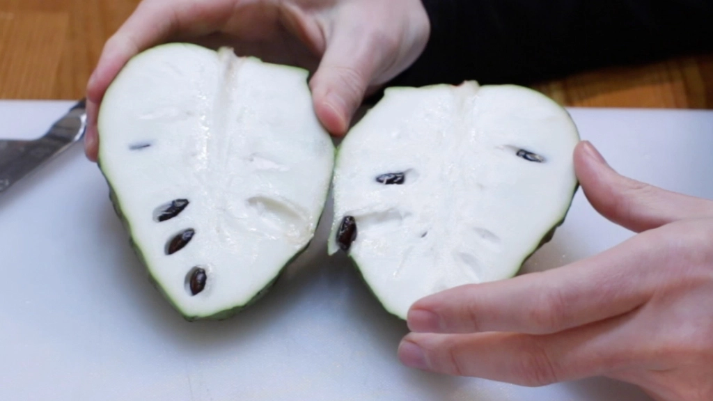 Cherimoya cut in half. 