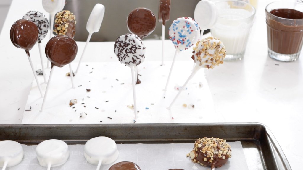 Oreo pops in styrofoam.