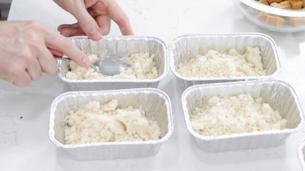 Homemade shortbread in aluminum mini bread loaf pans