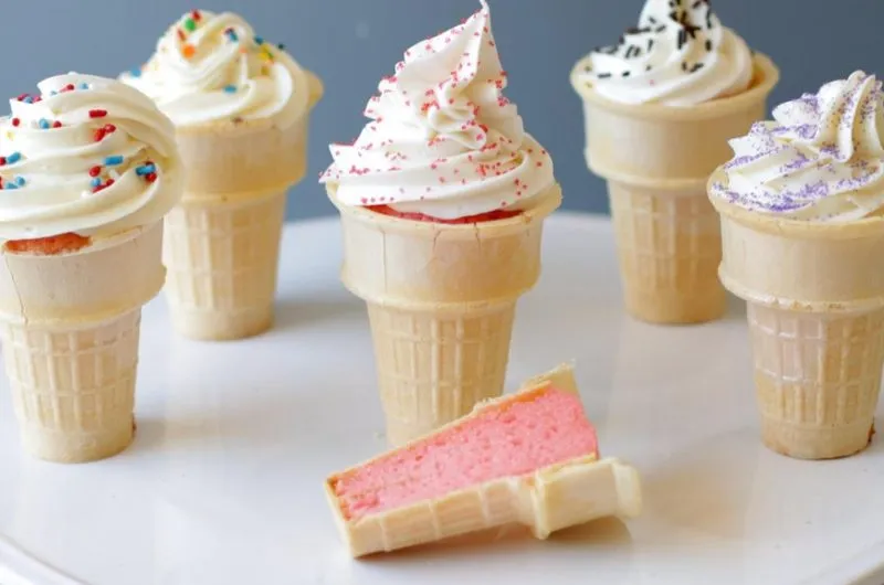 Ice cream cone cupcakes on a white plate