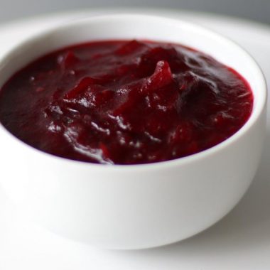 homemade cranberry sauce in a white bowl