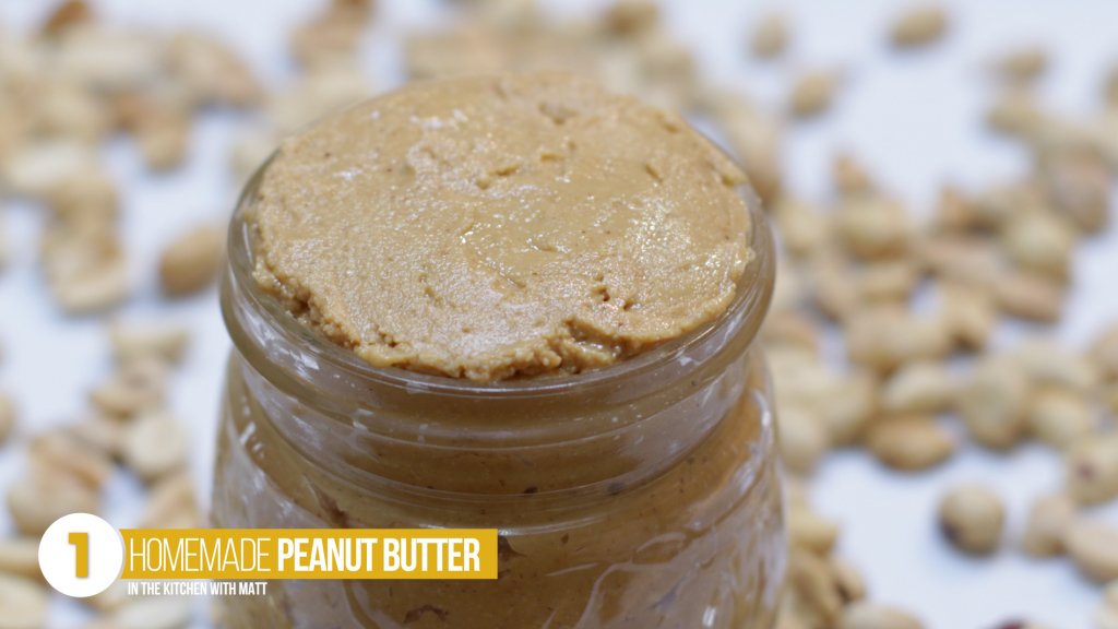 Jar of homemade peanut butter.