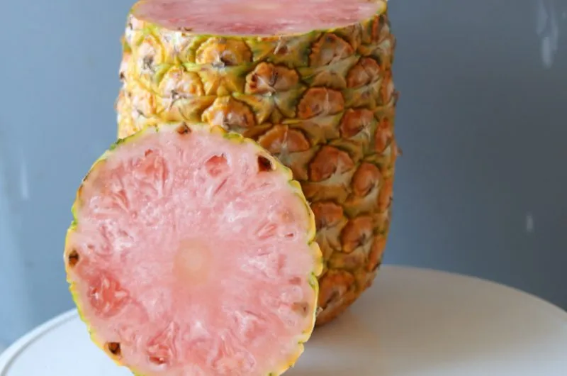 Pinkglow pink pineapple on a white plate