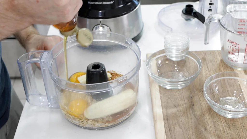 All oatmeal ingredients added to a food processor.