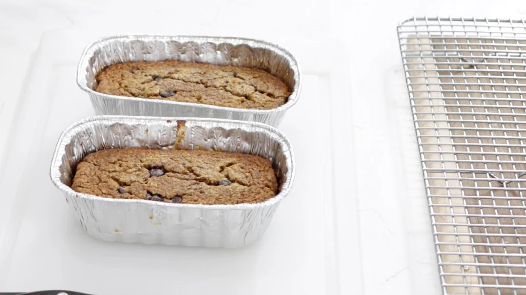 Baked oatmeal in aluminum mini loaf pans.