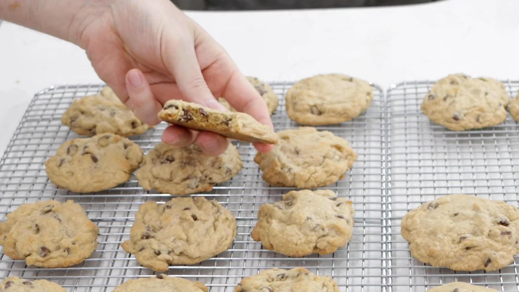 Hand holding a cookie with a bite out of it.