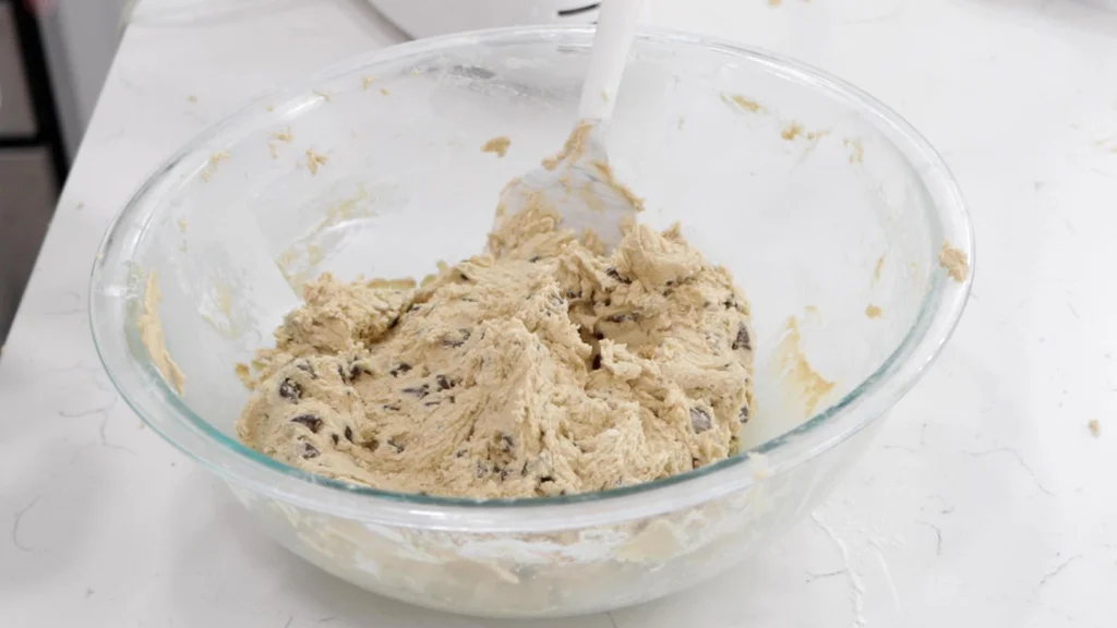 Bowl of homemade chocolate chip cookie dough