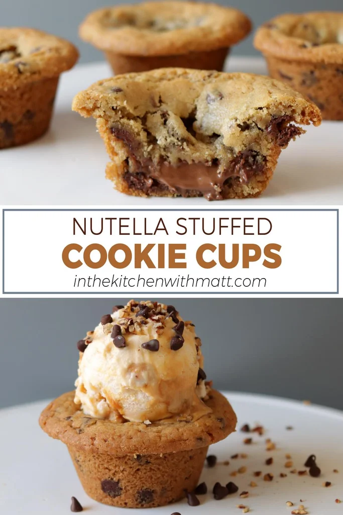 Nutella stuffed cookie cups pin for Pinterest.