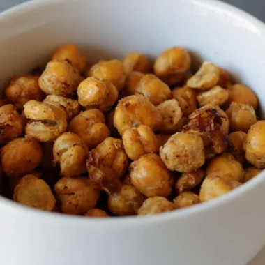 White bowl full of crispy crunchy chickpeas