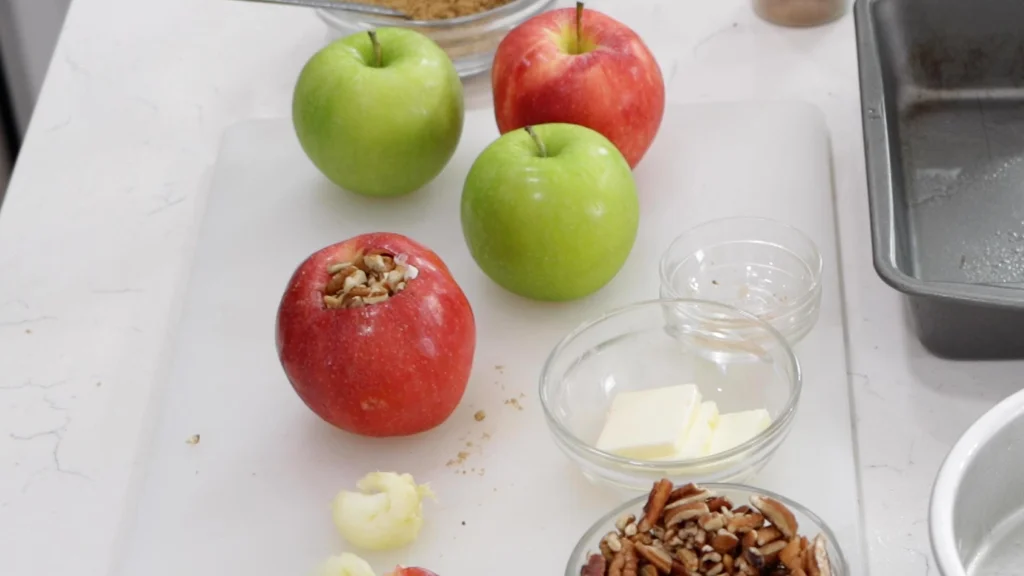 Stuffed apple ready to be baked.