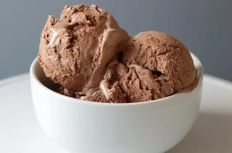 Bowl of homemade 3 ingredient chocolate ice cream