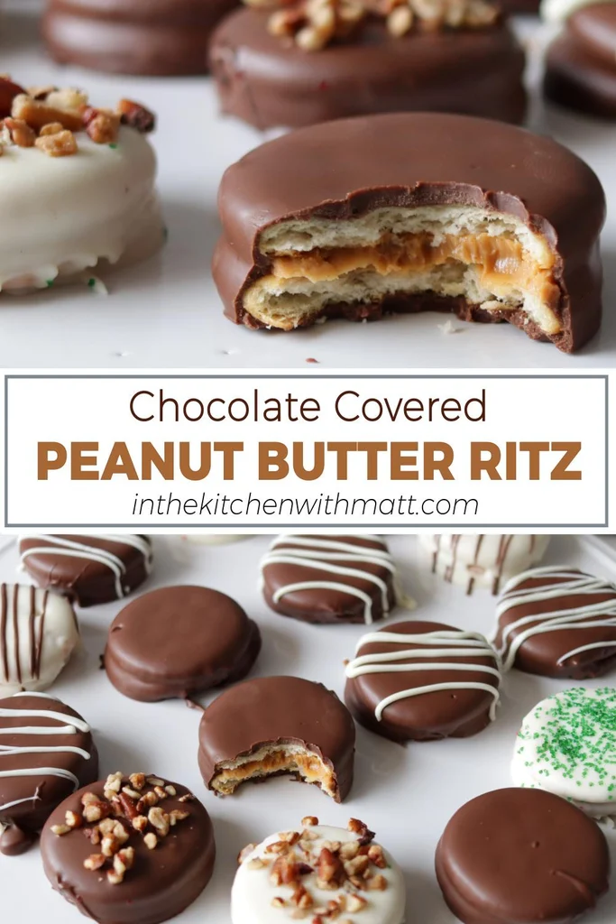 Chocolate covered peanut butter ritz crackers pin for Pinterest