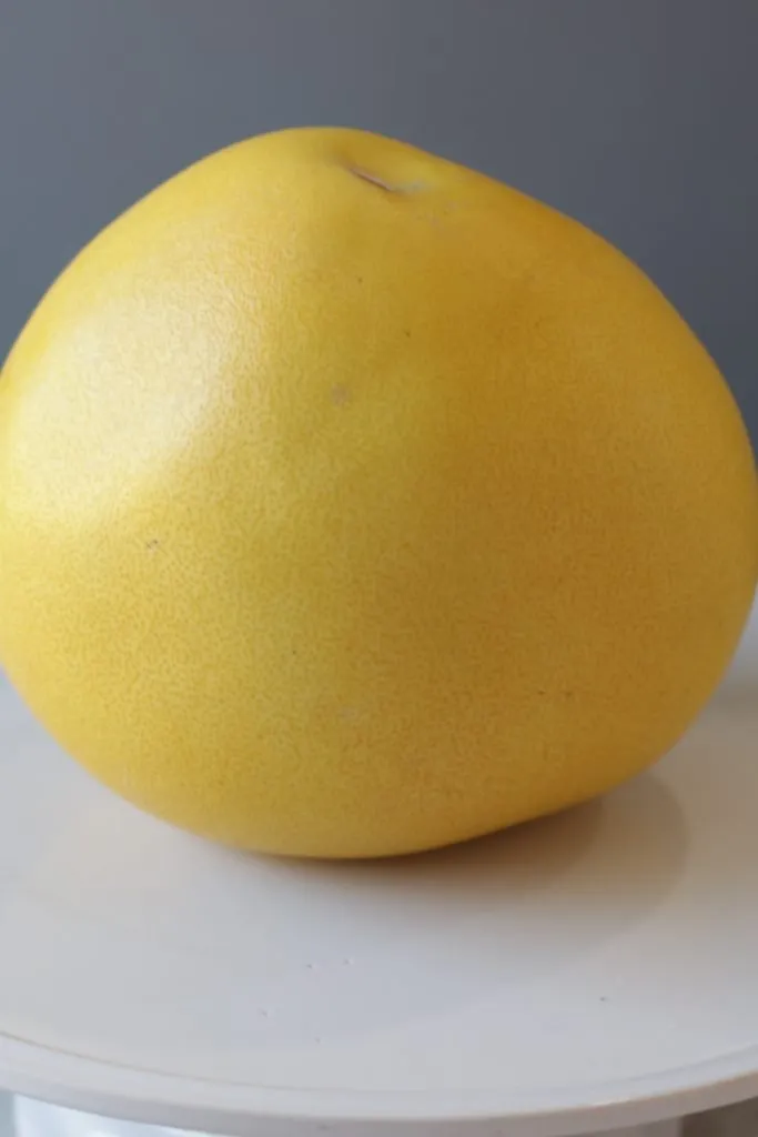 Large yellow honey pomelo on a white plate.