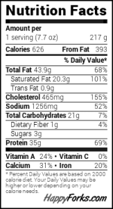 List of nutritional facts for bacon egg and cheese sandwich.