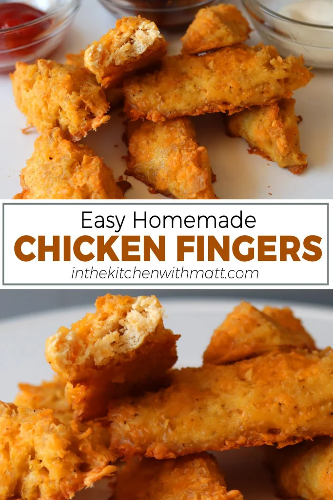 Easy homemade chicken fingers pin for Pinterest.