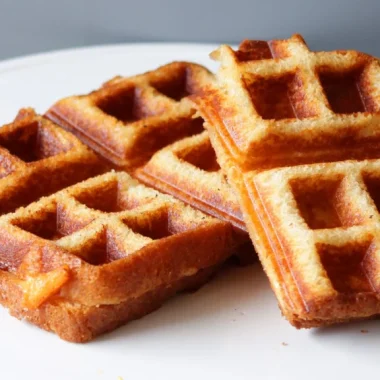 Grilled cheese waffles on a white plate.