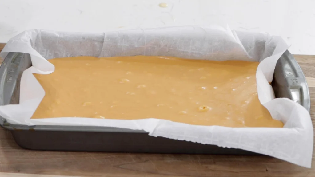 Finished butterscotch fudge in a pan. Finished butterscotch fudge in a pan.