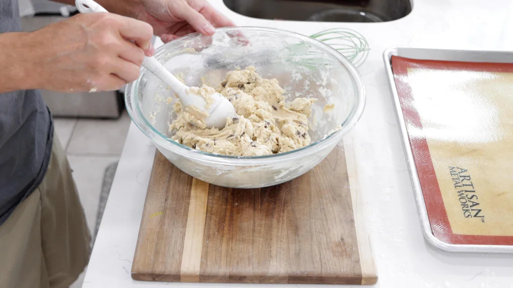 Finished cottage cheese cookie dough in a large bowl Finished cottage cheese cookie dough in a large bowl