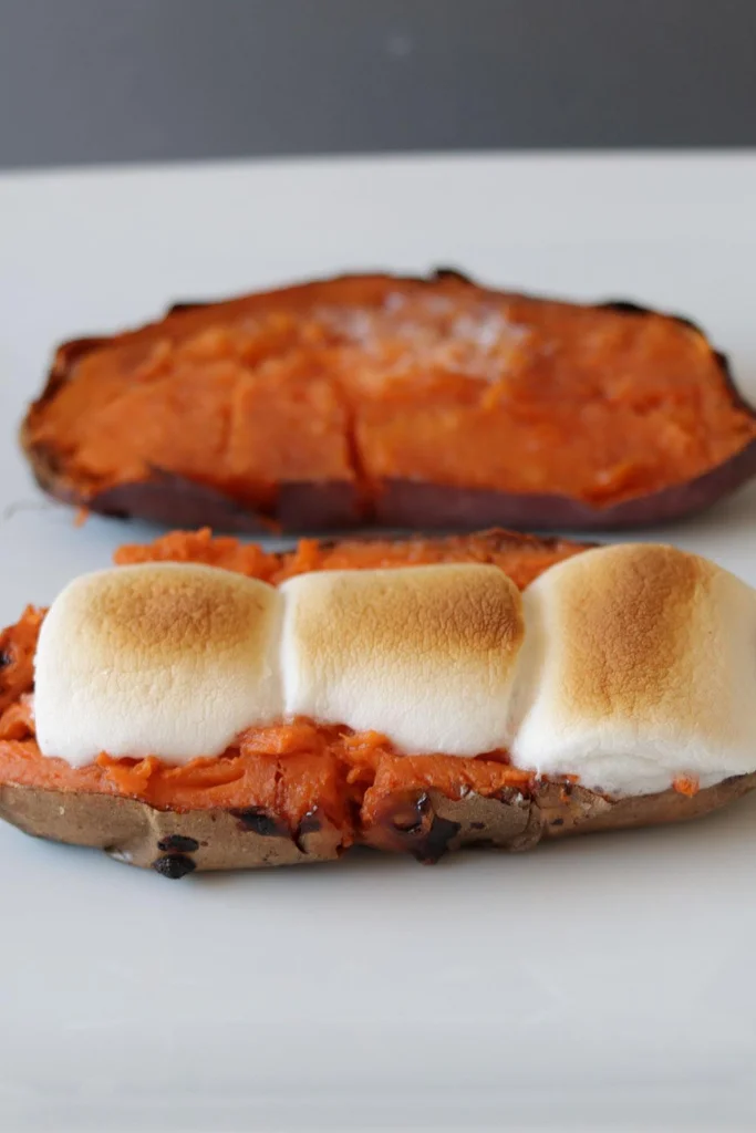 Yummy sweet potatoes on a white plate. Yummy sweet potatoes on a white plate.