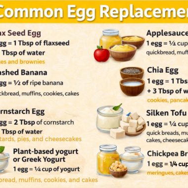 A guide showing a list of common egg substitutes.